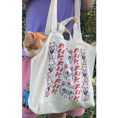 Tote Bag - Maneki Neko | Baumwolltasche mit Magnetverschluss & Innentasche | Lustige Einkaufstasche | Cooles Katzenmotiv für Katzenliebhaber