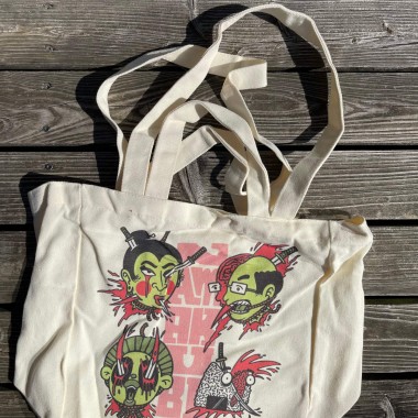 Tote Bag - Namakubi | Baumwolltasche mit Magnetverschluss & Innentasche | Einkaufstasche mit Irezumi Tattoo Design | Japanische Kunst