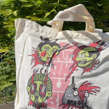 Tote Bag - Namakubi | Baumwolltasche mit Magnetverschluss & Innentasche | Einkaufstasche mit Irezumi Tattoo Design | Japanische Kunst