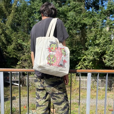 Tote Bag - Namakubi | Baumwolltasche mit Magnetverschluss & Innentasche | Einkaufstasche mit Irezumi Tattoo Design | Japanische Kunst