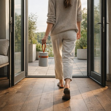 Türstopper aus Beton mit langer Lederschlaufe von Grellroth 