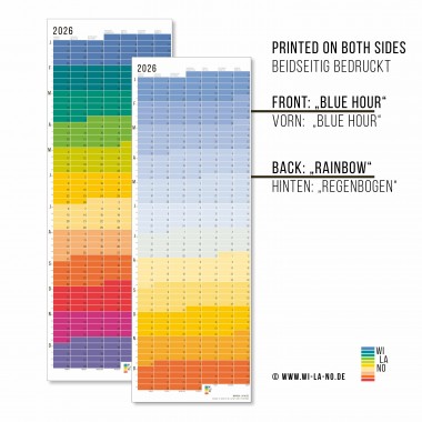 Wandkalender 2026 „Blue Hour“ Jahresplaner | Limited Edition | 100% Recyclingpapier | Deutsch-Englisch | Rückseite „Regenbogen“