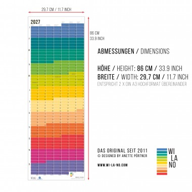 2027 Wandkalender „Regenbogen“ - Das Original von Wi-La-No | beidseitig bedruckt | Jahresplaner 2027 | Limited Edition | 100% Recyclingpapier 