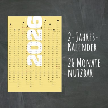 Wandkalender 2025 und 2026, 24 Monate verwendbar, A1-Jahresplaner, 2-Jahres-Kalender, Halbjahre abtrennbar, gelb // sperlingB.design