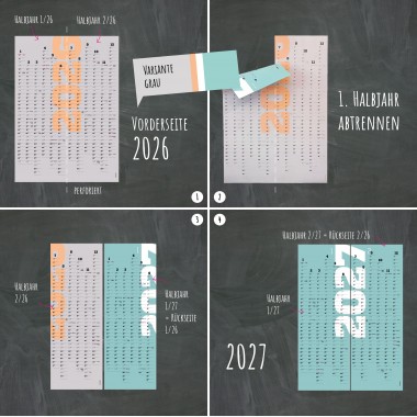 A1-Jahresplaner 2026 und 2027, 2-Jahres-Kalender, Halbjahre abtrennbar, Wandkalender 24 Monate verwendbar // sperlingB.design