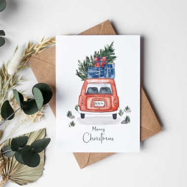 Paperlandscape | Faltkarte | "Auto mit Geschenken" Weihnachtskarte