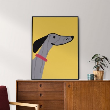 vonSUSI Fine Art Poster mit Whippet "Winston" in gelb, Din A4-A1