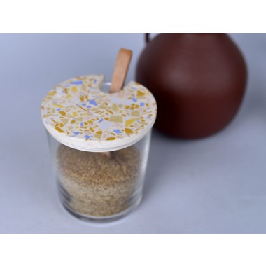 objet vague / Terrazzo Zuckerdose mit Holzlöffel / Blau