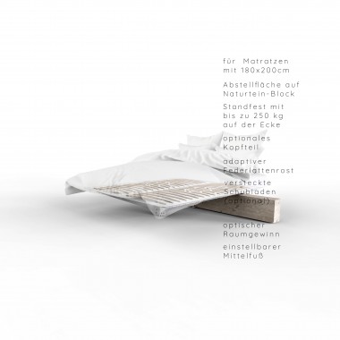 Das Architektenbett - in balance auf Naturstein-Block für Matratzen mit 180 cm x 200 cm