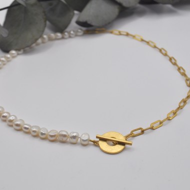 Perlenkette "Halb-Geknebelt" aus Silber