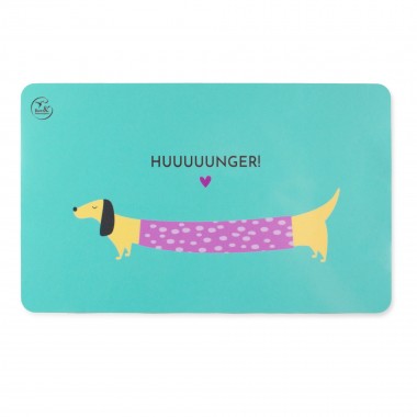 Bow & Hummingbird Frühstücksbrettchen Melamin Hund „Huuuuunger!“ mit Dackel 23,5 × 14,5 cm