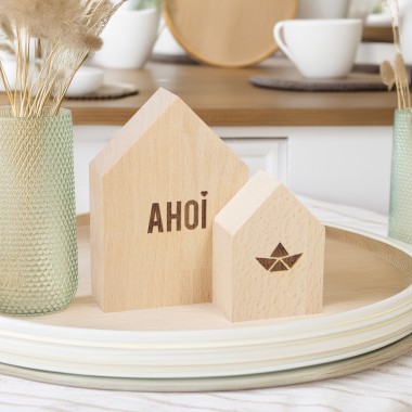 2er Set Deko-Holzhäuschen Ahoi