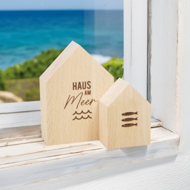 2er Set Deko-Holzhäuschen Haus am Meer