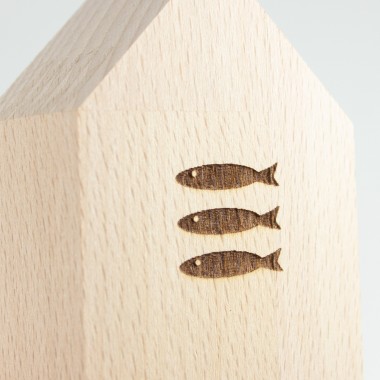 3er Set kleine Deko-Holzhäuschen Schiffchen-Möwe-Fische