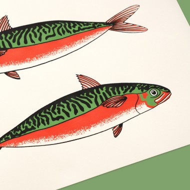 The Naughty District - Dreifarbiger Siebdruck mit Fisch Motiv