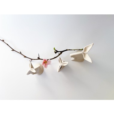 Hasen aus Keramik - filigrane Origami Hasen Set als Osterdeko aus Keramik