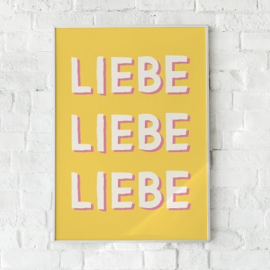 vonSUSI Fine Art Poster mit Typografie "Liebe" in gelb, Din A4-A1