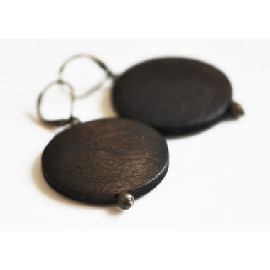 nahili OHRRINGE "wood dark&bright" Holz Scheiben mit Bronze Klapp-Brisuren