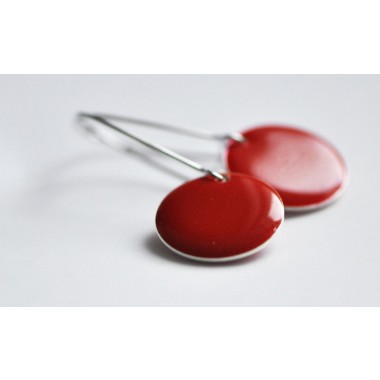 nahili OHRRINGE - red dots - Emaille Kreise rot silberne oder bronze Haken