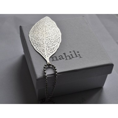 nahili KETTE "LEAF" lang & mit silbernem langen Blatt Weißgold oder Kügelchenkette
