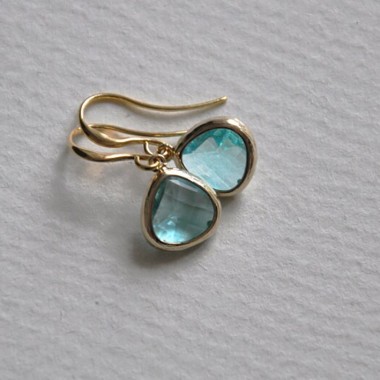 na.hili OHRRINGE teardrop UNIKAT Wassertropfen Wasser blau *Gelbgold* 14 Karat nickelfrei