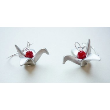 Nahili OHRRINGE Unikat Origami Vogel ***Weißgold*** 925 Silber Weißgold silbern Koralle
