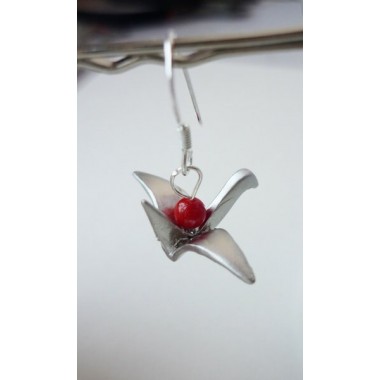 Nahili OHRRINGE Unikat Origami Vogel ***Weißgold*** 925 Silber Weißgold silbern Koralle

