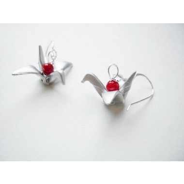 Nahili OHRRINGE Unikat Origami Vogel ***Weißgold*** 925 Silber Weißgold silbern Koralle
