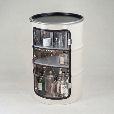 Lockengelöt - Grosse Hausbar-Vitrine aus Hamburger Ölfass