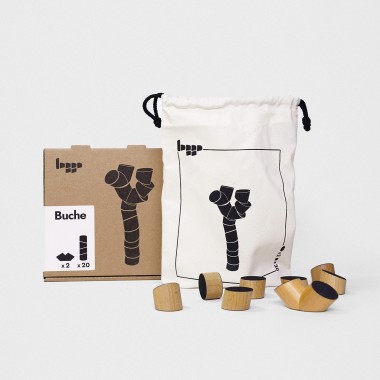 Loggos - innovatives Stapelspiel aus Buche und Nussbaum (Set mit 20 Steinen)