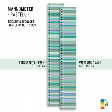 Minimalistische Design-Messlatte „mannometer“ | Variante „Pastell“ | 70 - 190 cm | beidseitig bedruckt | 100% Recyclingpapier | Wi-La-No