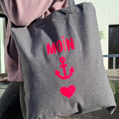 Bow & Hummingbird Baumwollbeutel "Moin-Anker-Herz" (Neon-Pink) aus recycelter Baumwolle