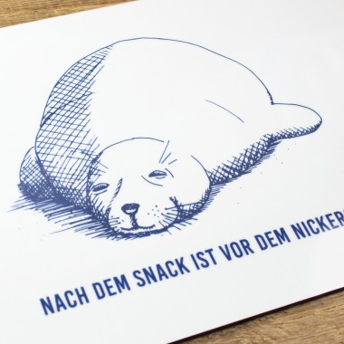 Bow & Hummingbird Frühstücksbrettchen Melamin Seehund mit Spruch „Nach dem Snack ist vor dem Nickerchen“