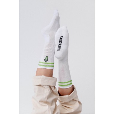 Iced Matcha Latte Stripes | Bestickte Bio Baumwoll Socken