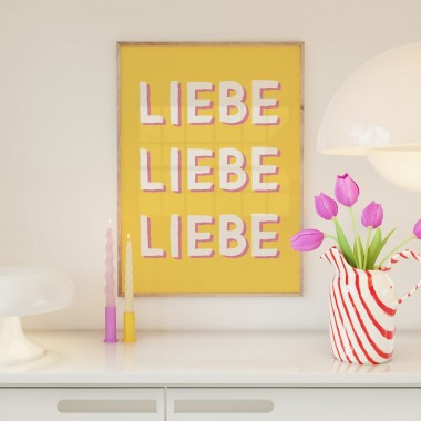 vonSUSI Fine Art Poster mit Typografie "Liebe" in gelb, Din A4-A1