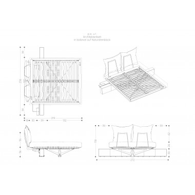 Das Architektenbett - in balance auf Naturstein-Block für Matratzen mit 180 cm x 200 cm