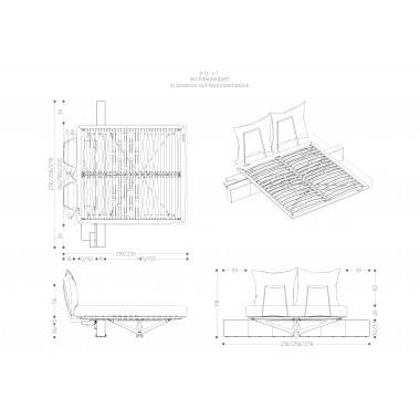 Das Architektenbett - in balance auf Naturstein-Block für Matratzen mit 180 cm x 200 cm