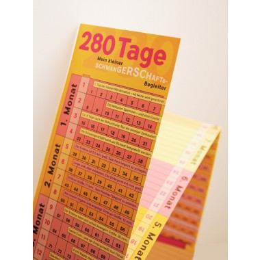 Schwangerschaftskalender mit Mini-Tagebuch | Variante „Pink-Orange-Rosa-Gelb“ | 280 Tage | beidseitig bedruckt