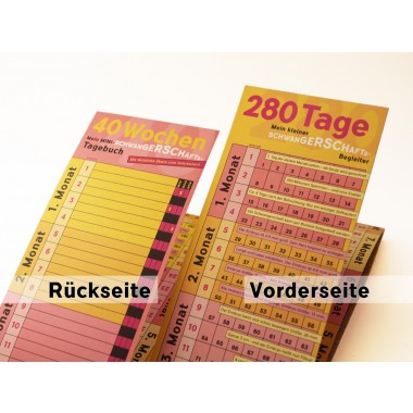 Schwangerschaftskalender mit Mini-Tagebuch | Variante „Pink-Orange-Rosa-Gelb“ | 280 Tage | beidseitig bedruckt