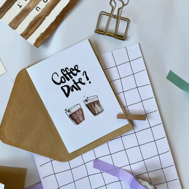 Karte "Coffee Date" Grußkarte - Brush Lettering
