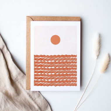Paperlandscape | Faltkarte | Sonne und Wellen orange | abstrakt