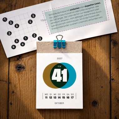 Knobel-Wochenkalender 2027 – 52 Rätsel, Sudokus, Logikaufgaben & Suchbilder // sperlingb.design