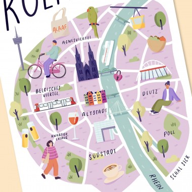 Köln Karte / Kunstprint A5, A4, A3 / Svea Hansohn Illustration