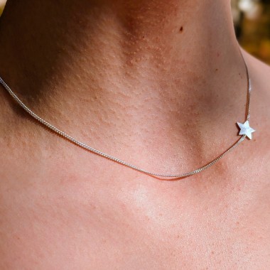 Silberkette mit seitlichem Stern | 925er Silber Halskette Damen | Sternanhänger - SchmuckvonVreni