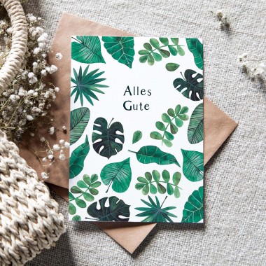 Paperlandscape | Faltkarte | Alles Gute | tropische Blätter | Monstera | Dschungel