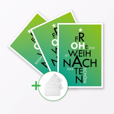 TYPOP 3-teiliges Set Weihnachtskarte "Oh..." Grün A5 inkl. Umschläge weiß