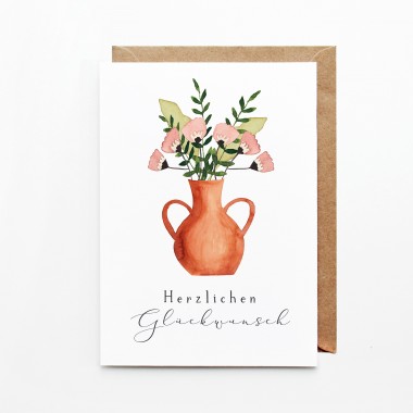 Paperlandscape | Aquarell Faltkarte "Blumen in Vase" | Herzlichen Glückwunsch