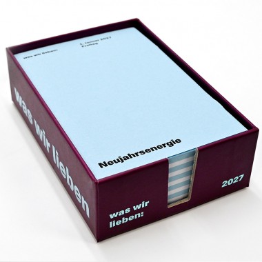 »was wir lieben 2027« Notizkalender für 2027 mit Liebeserklärungen an den Alltag. Von Verlag Hermann Schmidt.