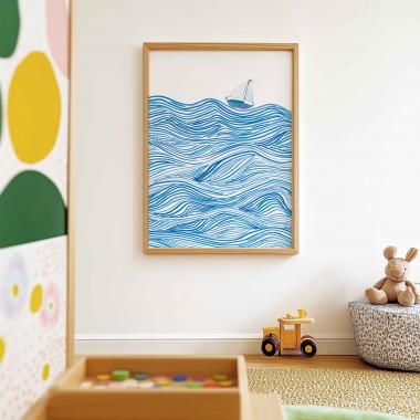 Paperlandscape | Kunstdruck "Wellen und Boot" | Maritimes Meeresposter | abstrakte Natur | verschiedene Größen