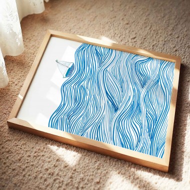 Paperlandscape | Kunstdruck "Wellen und Boot" | Maritimes Meeresposter | abstrakte Natur | verschiedene Größen